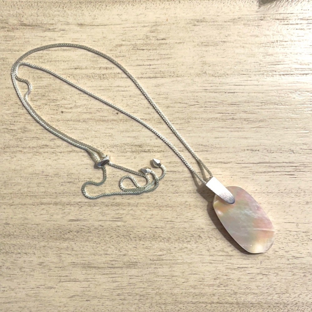 Kendra scott mother of pearl long adjustable necklace in silver